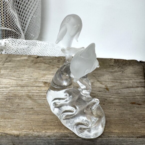Handcrafted Glass Dolphin Figurine Sculpture Clear n Matt - Picture 2 of 7
